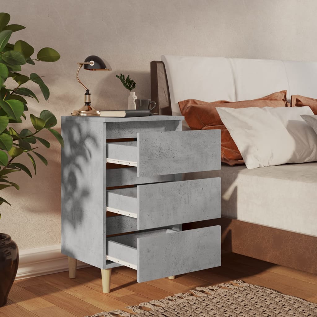 Tables de chevet avec pieds en bois 2 pcs gris béton 40x35x69cm - XIOS