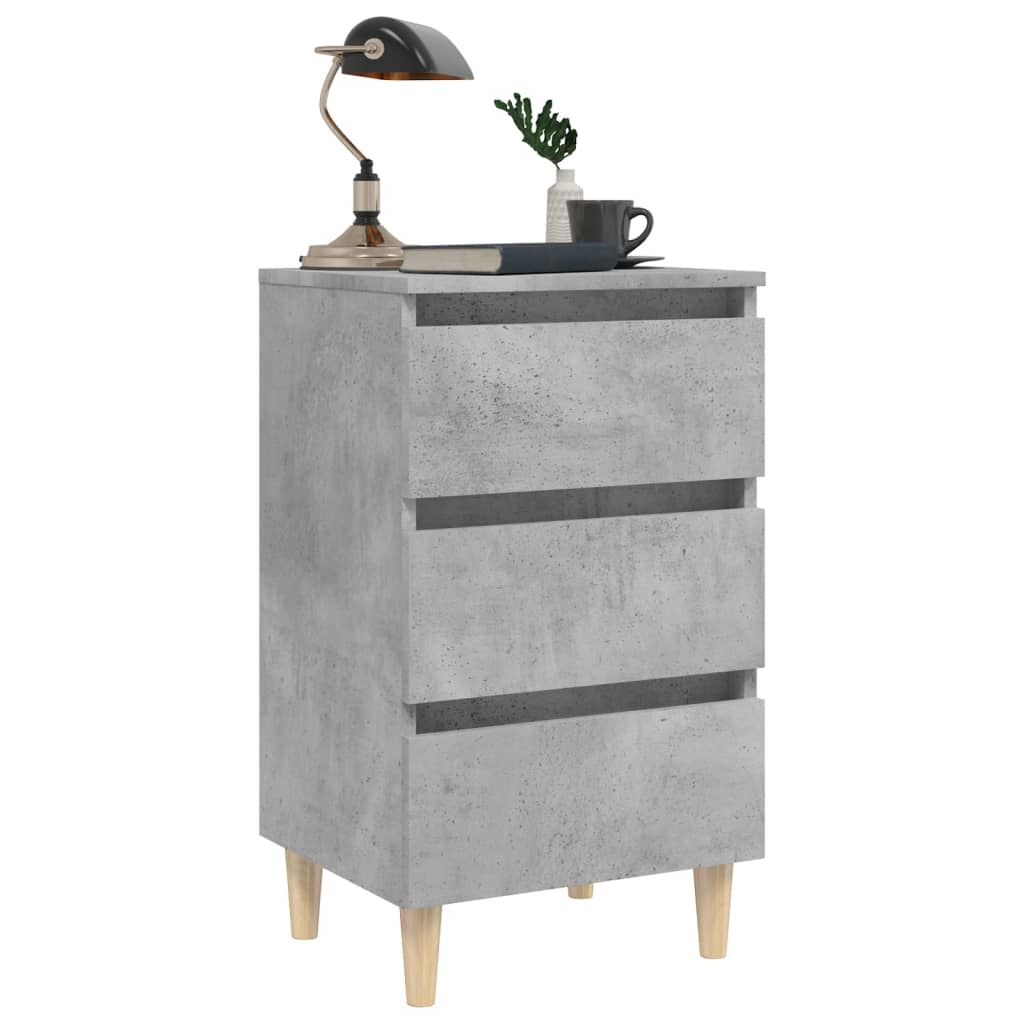Tables de chevet avec pieds en bois 2 pcs gris béton 40x35x69cm - XIOS