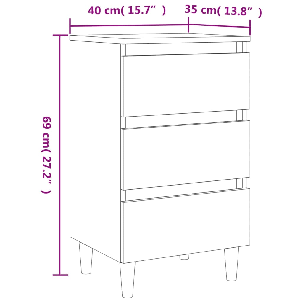 Tables de chevet avec pieds en bois 2 pcs gris béton 40x35x69cm - XIOS