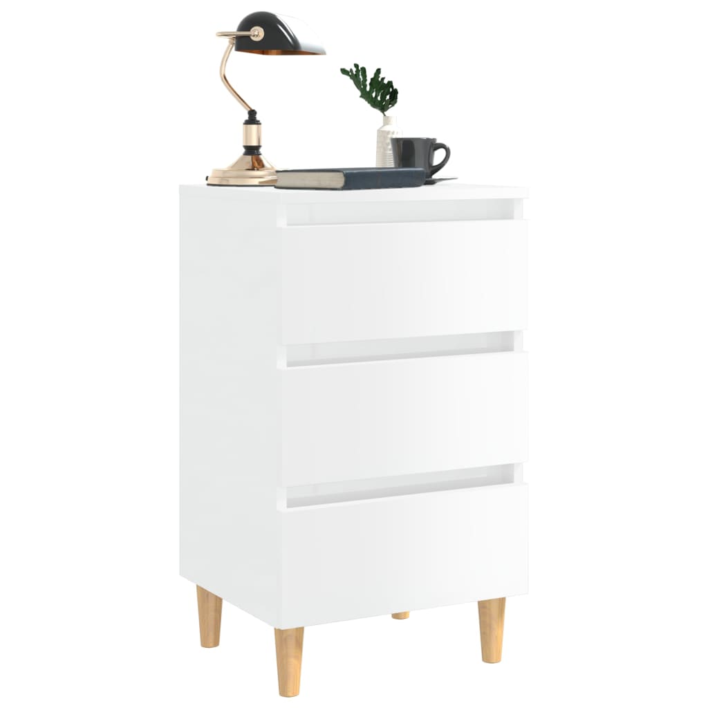 Table de chevet avec pieds en bois blanc brillant 40x35x69 cm - XIOS