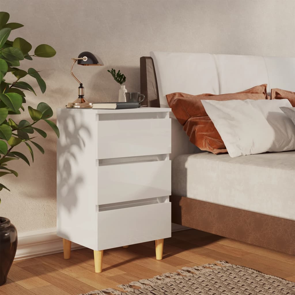 Table de chevet avec pieds en bois blanc brillant 40x35x69 cm - XIOS