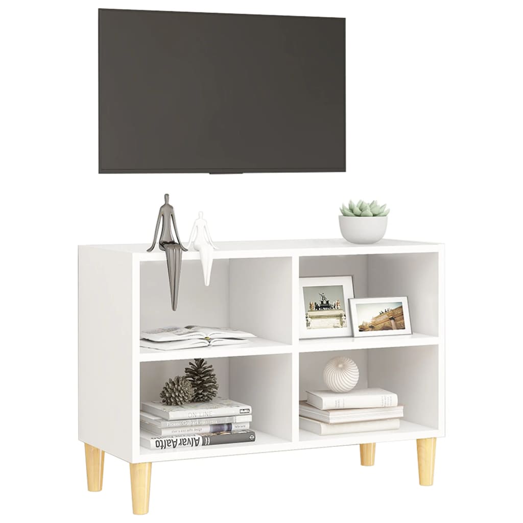 Meuble TV avec pieds en bois massif Blanc 69,5x30x50 cm - XIOS