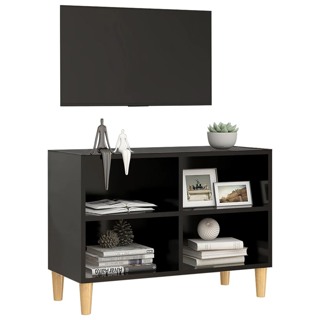 Meuble TV avec pieds en bois massif Noir 69,5x30x50 cm - XIOS