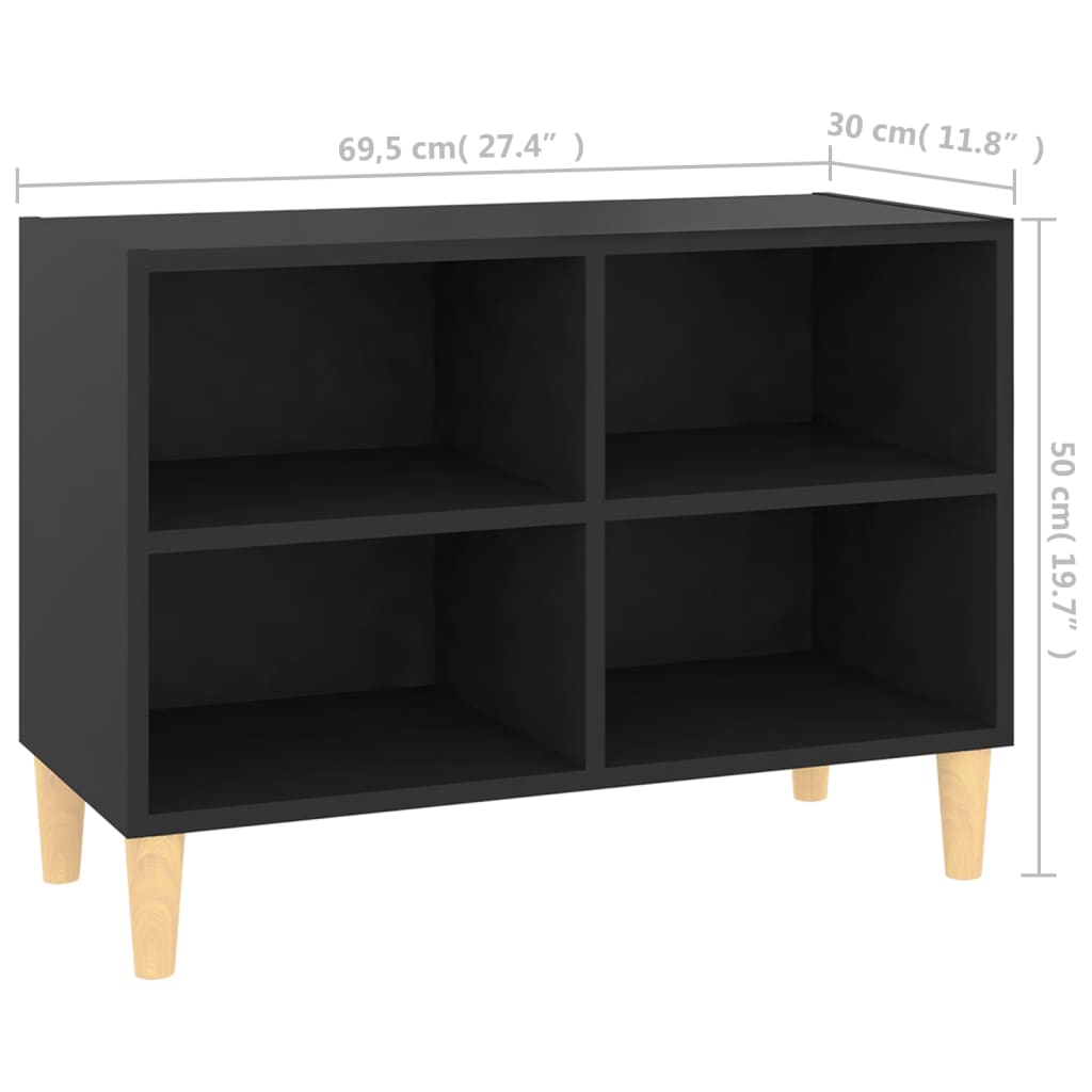 Meuble TV avec pieds en bois massif Noir 69,5x30x50 cm - XIOS