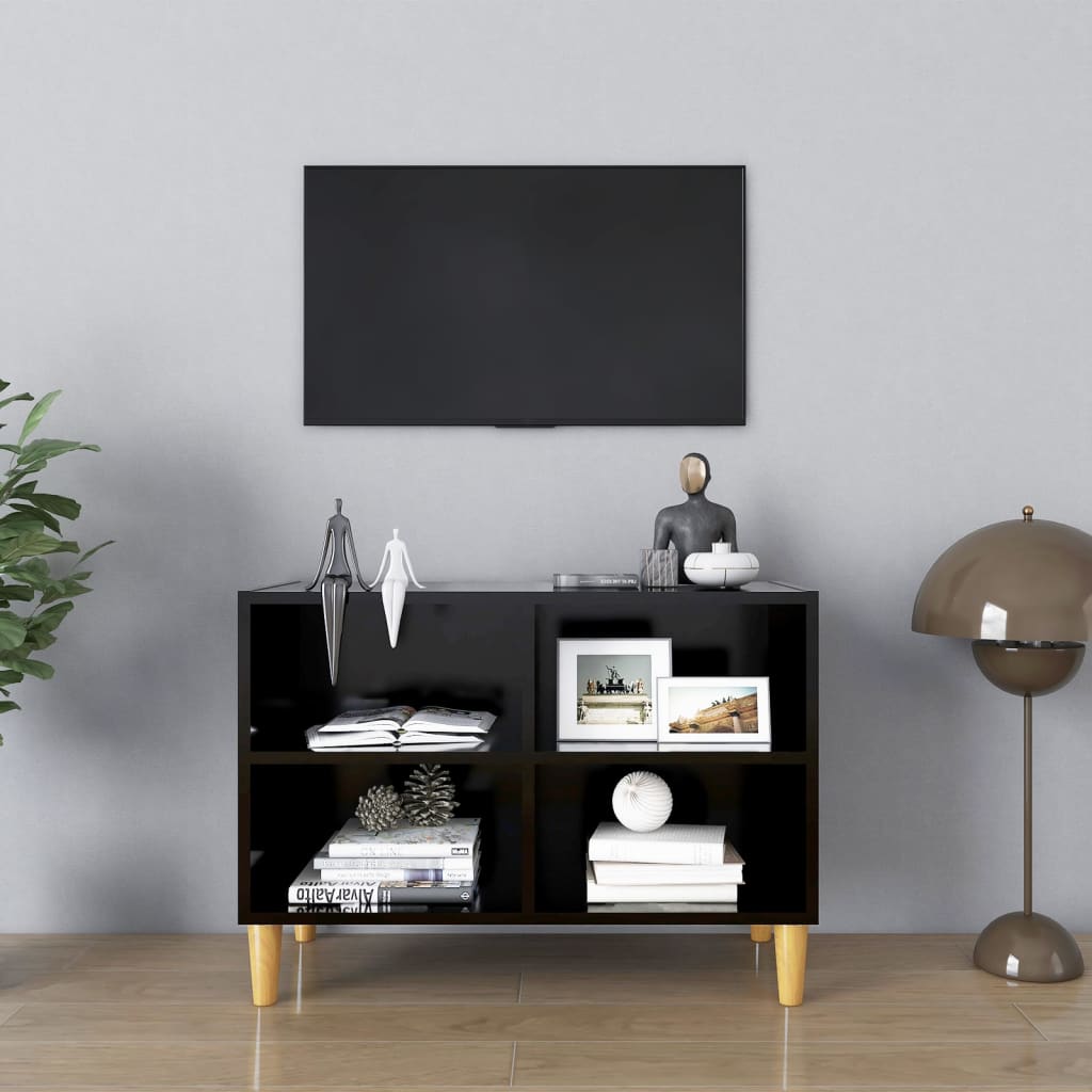 Meuble TV avec pieds en bois massif Noir 69,5x30x50 cm - XIOS