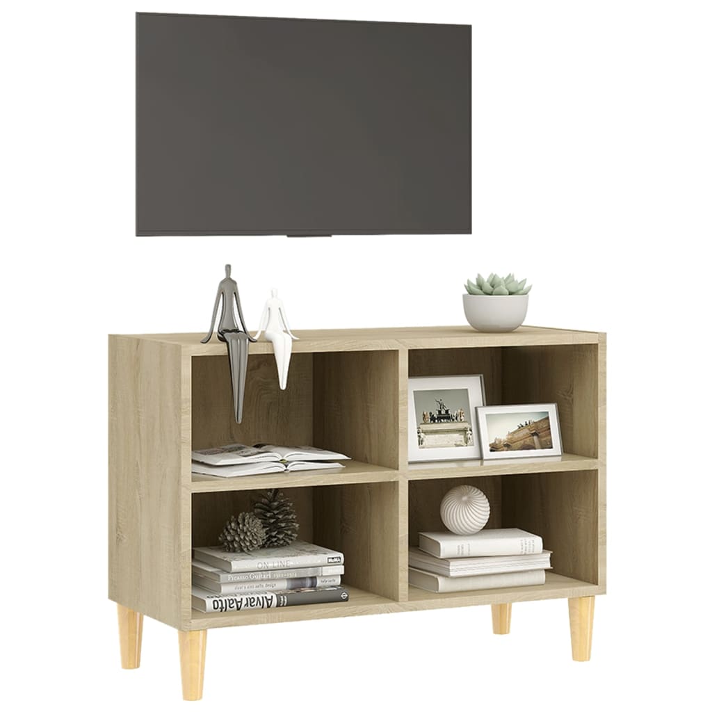 Meuble TV avec pieds en bois massif Chêne sonoma 69,5x30x50 cm - XIOS