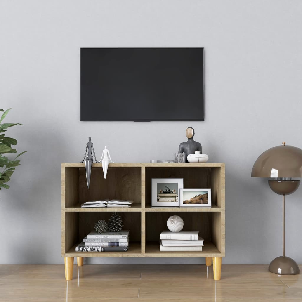 Meuble TV avec pieds en bois massif Chêne sonoma 69,5x30x50 cm - XIOS