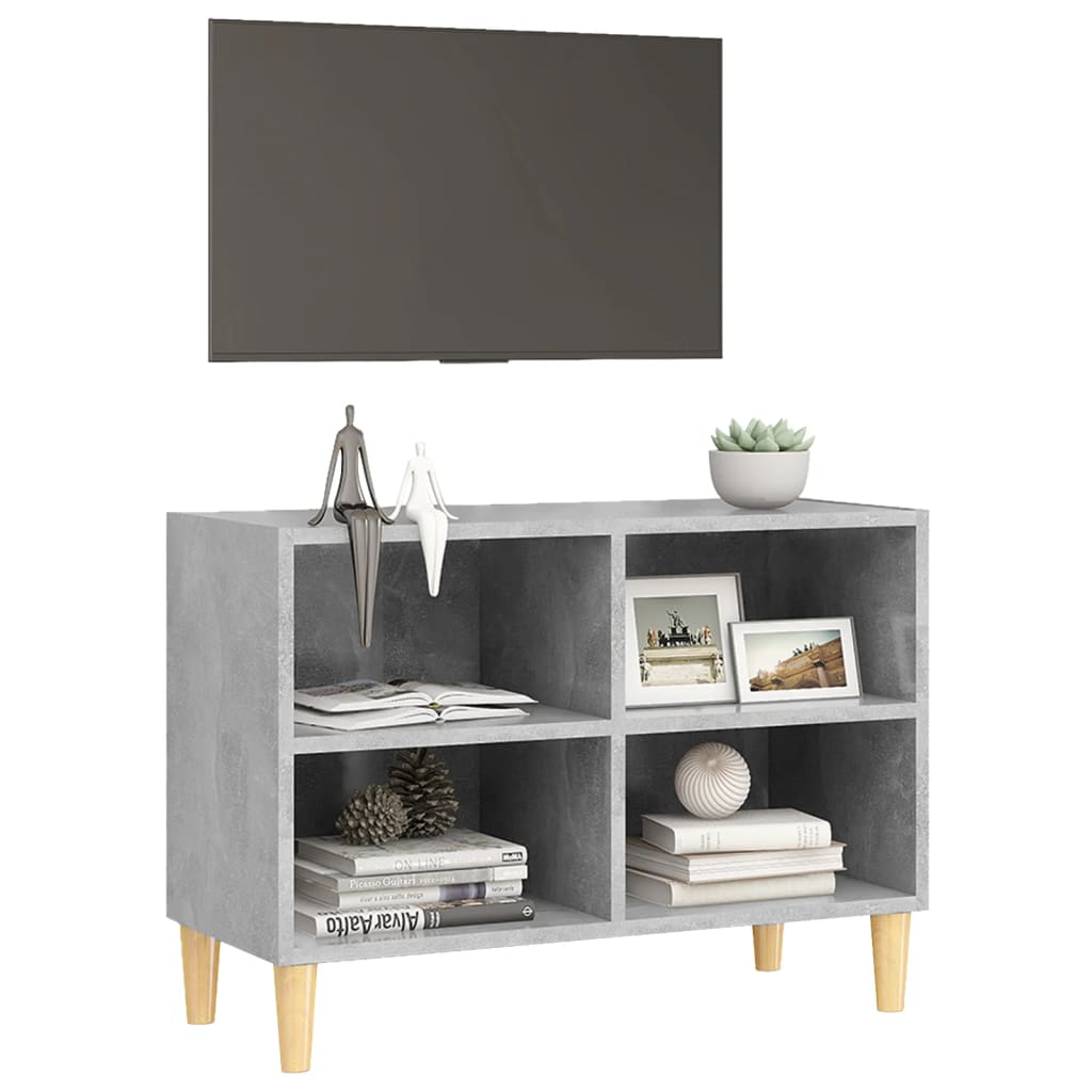 Meuble TV avec pieds en bois massif Gris béton 69,5x30x50 cm - XIOS