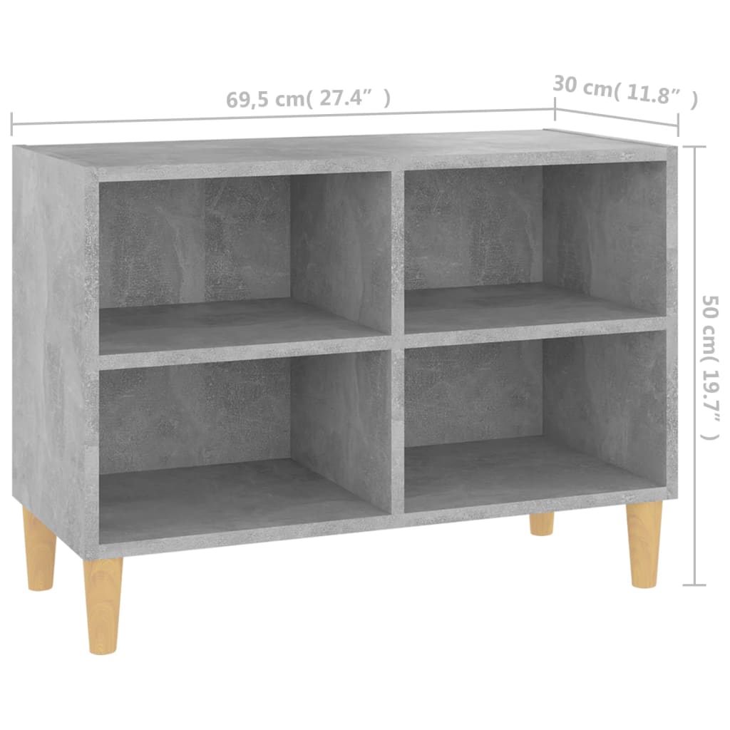 Meuble TV avec pieds en bois massif Gris béton 69,5x30x50 cm - XIOS