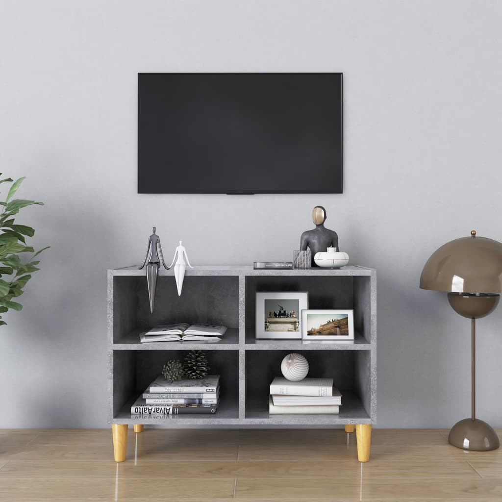 Meuble TV avec pieds en bois massif Gris béton 69,5x30x50 cm - XIOS