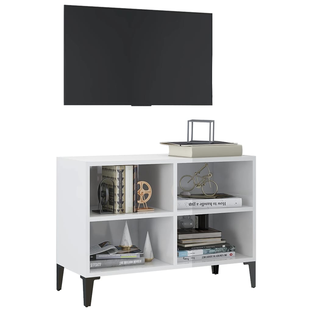 Meuble TV avec pieds en métal Blanc brillant 69,5x30x50 cm - XIOS