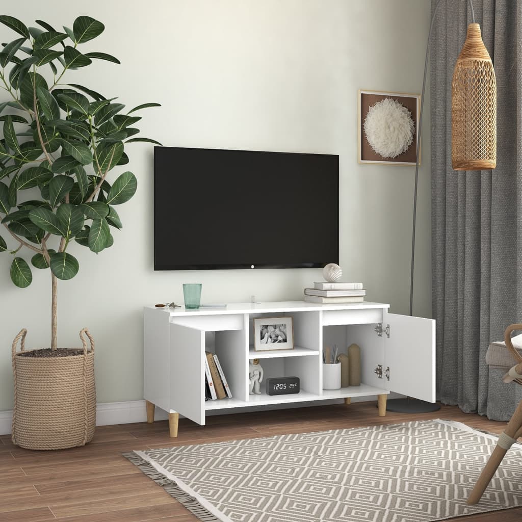 Meuble TV avec pieds en bois massif Blanc 103,5x35x50 cm - XIOS