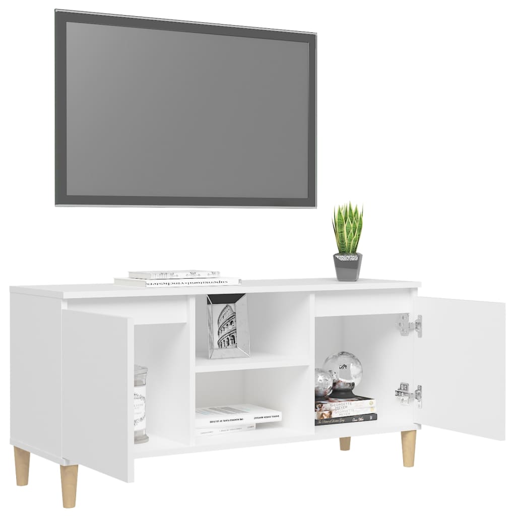 Meuble TV avec pieds en bois massif Blanc 103,5x35x50 cm - XIOS