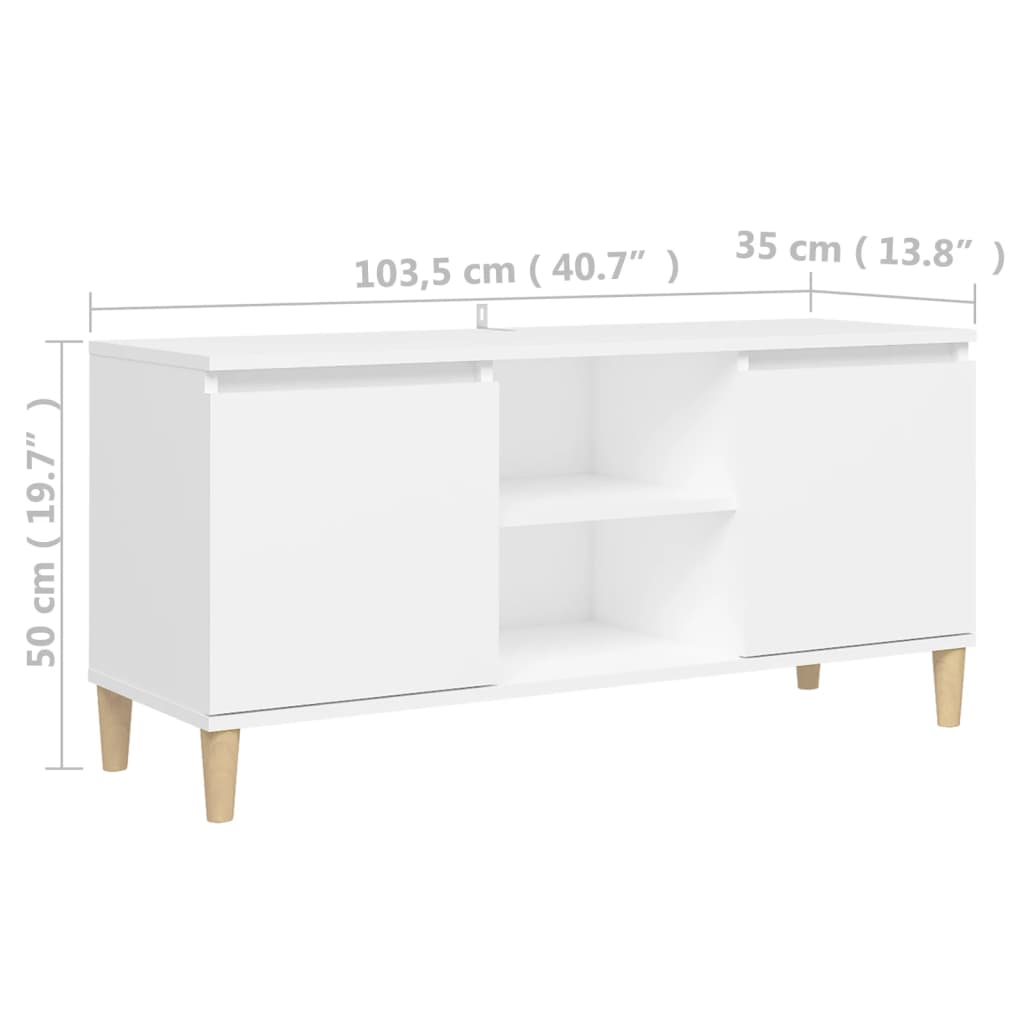 Meuble TV avec pieds en bois massif Blanc 103,5x35x50 cm - XIOS