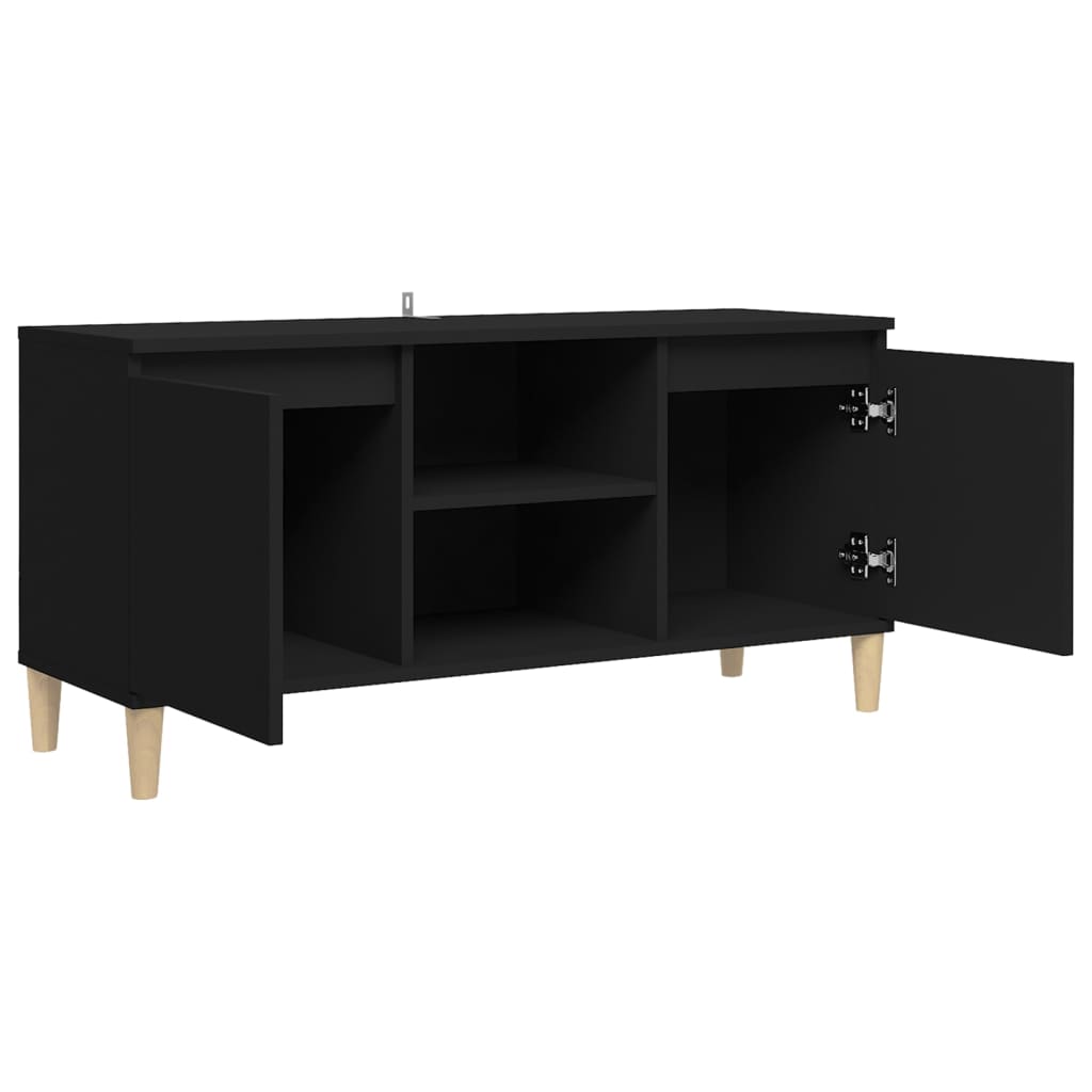 Meuble TV avec pieds en bois massif Noir 103,5x35x50 cm Meubles TV vidaXL   