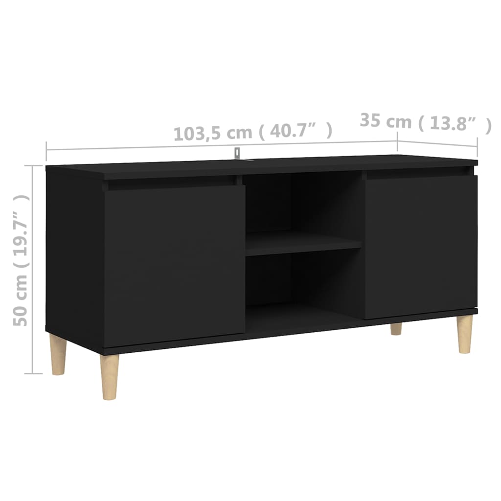 Meuble TV avec pieds en bois massif Noir 103,5x35x50 cm Meubles TV vidaXL   
