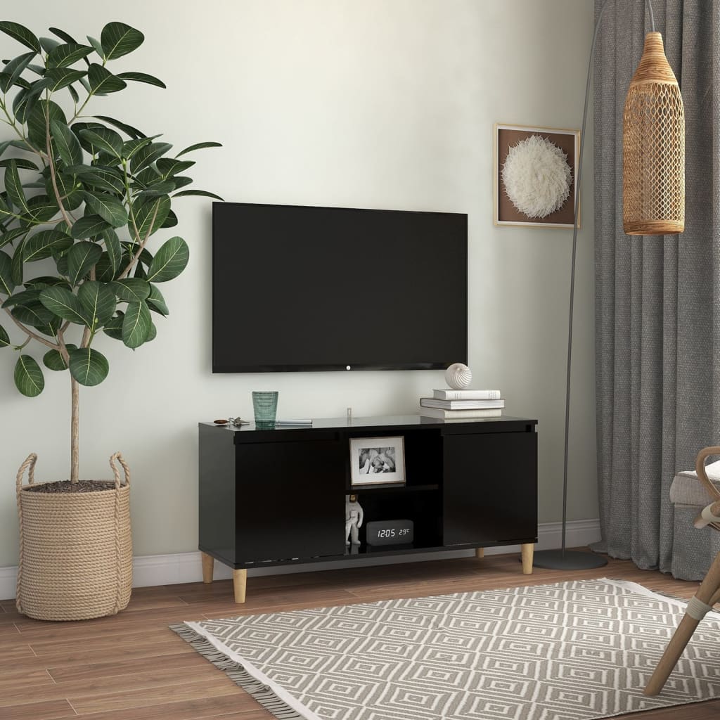 Meuble TV avec pieds en bois massif Noir 103,5x35x50 cm Meubles TV vidaXL   