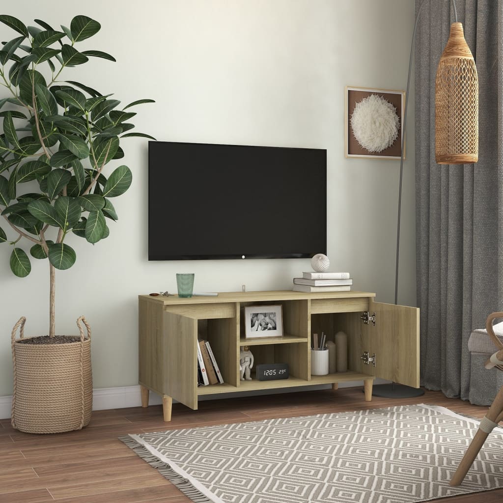 Meuble TV avec pieds en bois massif Chêne sonoma 103,5x35x50 cm - XIOS
