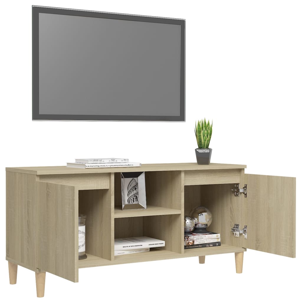 Meuble TV avec pieds en bois massif Chêne sonoma 103,5x35x50 cm - XIOS