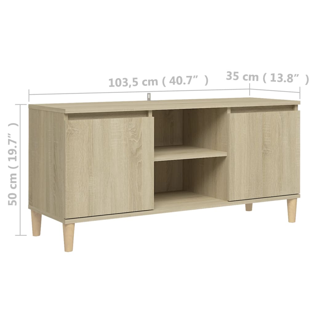 Meuble TV avec pieds en bois massif Chêne sonoma 103,5x35x50 cm - XIOS