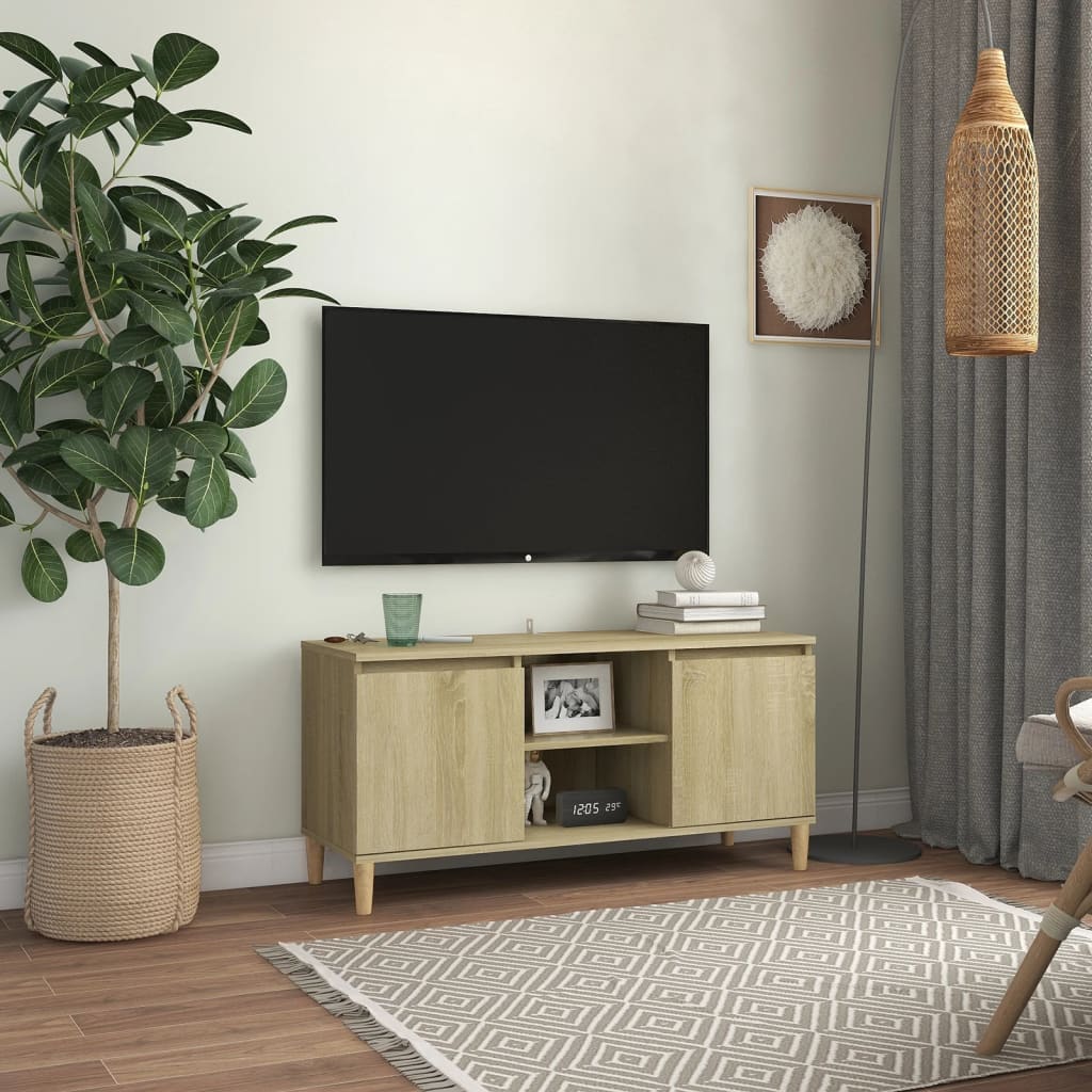 Meuble TV avec pieds en bois massif Chêne sonoma 103,5x35x50 cm - XIOS