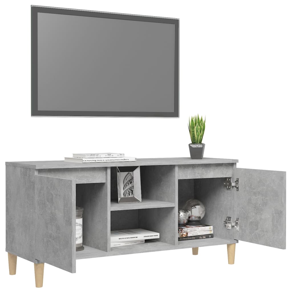 Meuble TV avec pieds en bois massif Gris béton 103,5x35x50 cm - XIOS