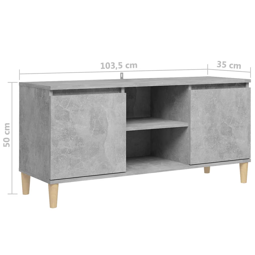 Meuble TV avec pieds en bois massif Gris béton 103,5x35x50 cm - XIOS