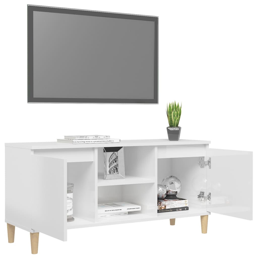 Meuble TV avec pieds en bois Blanc brillant 103,5x35x50 cm - XIOS