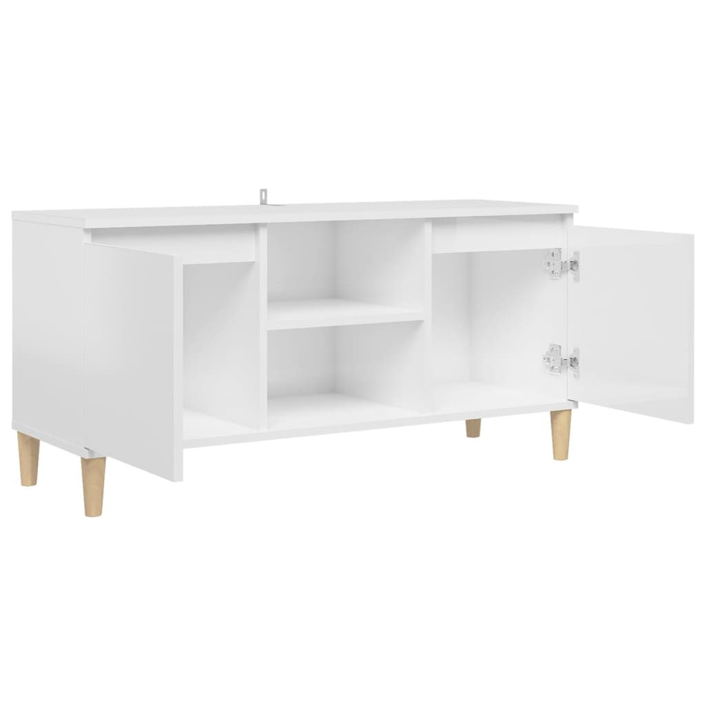 Meuble TV avec pieds en bois Blanc brillant 103,5x35x50 cm - XIOS