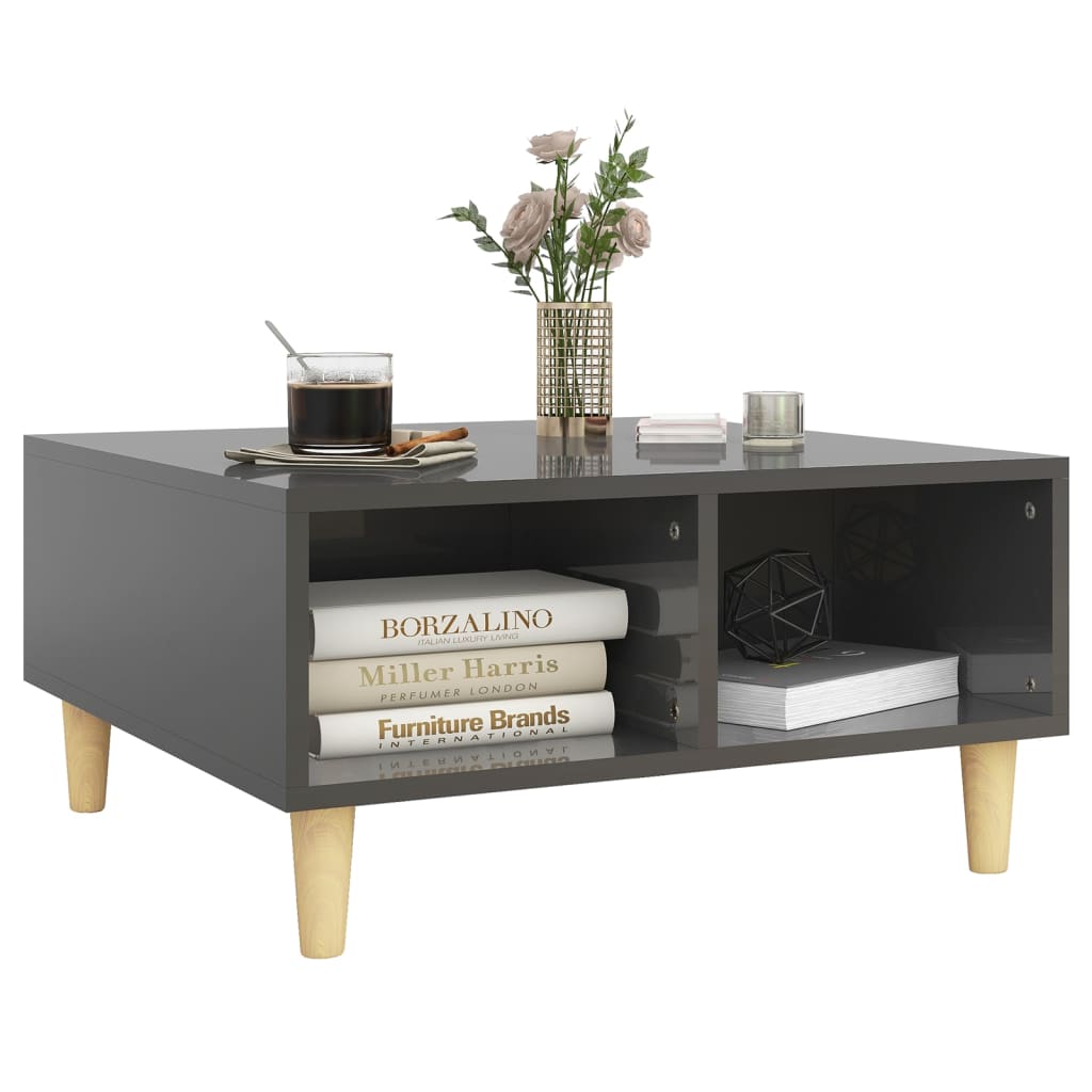 Table basse gris brillant 60x60x30 cm bois d'ingénierie - XIOS