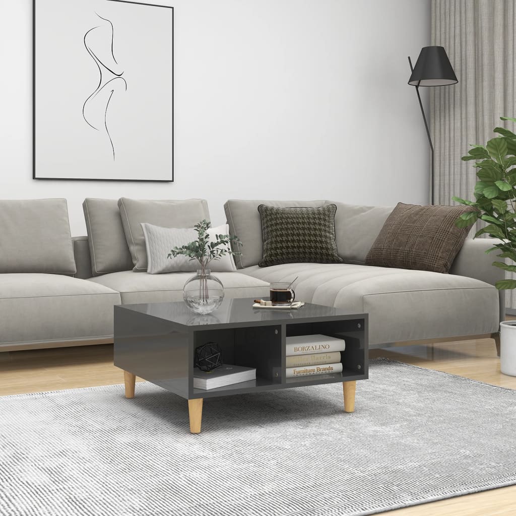 Table basse gris brillant 60x60x30 cm bois d'ingénierie - XIOS
