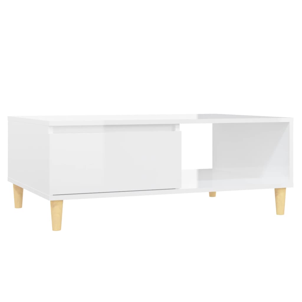 Table basse blanc brillant 90x60x35 cm bois d'ingénierie - XIOS