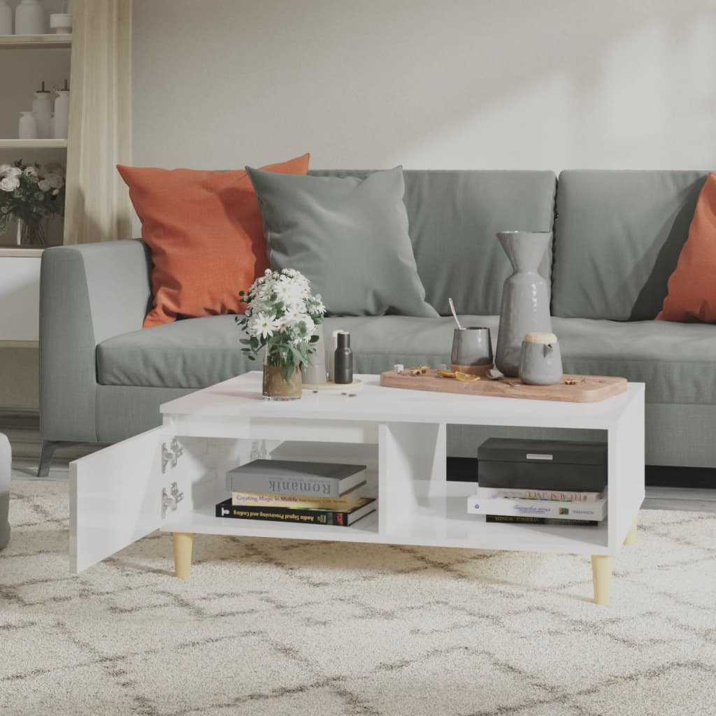 Table basse blanc brillant 90x60x35 cm bois d'ingénierie - XIOS