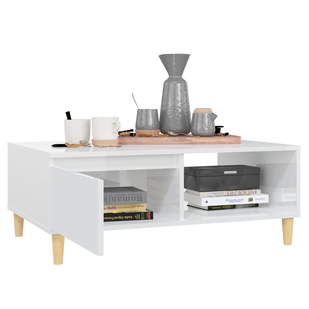 Table basse blanc brillant 90x60x35 cm bois d'ingénierie - XIOS