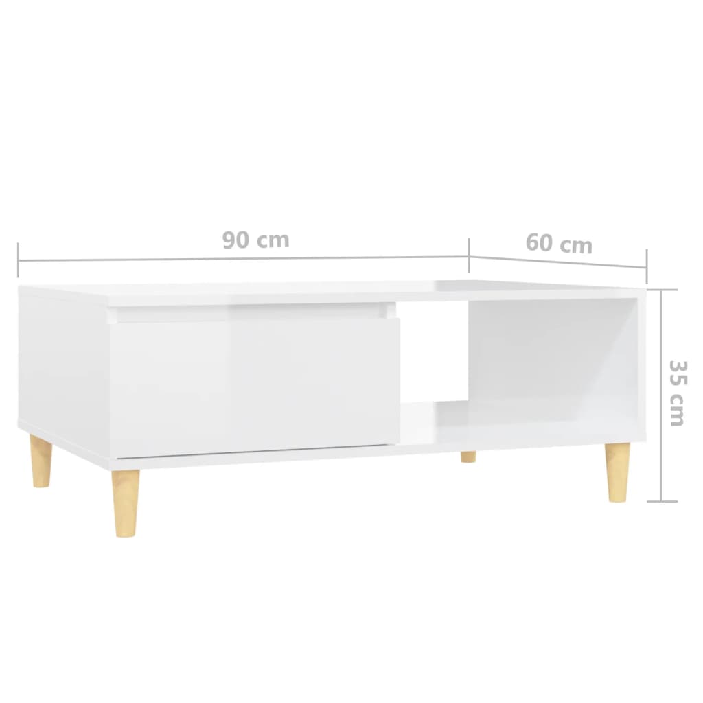 Table basse blanc brillant 90x60x35 cm bois d'ingénierie - XIOS
