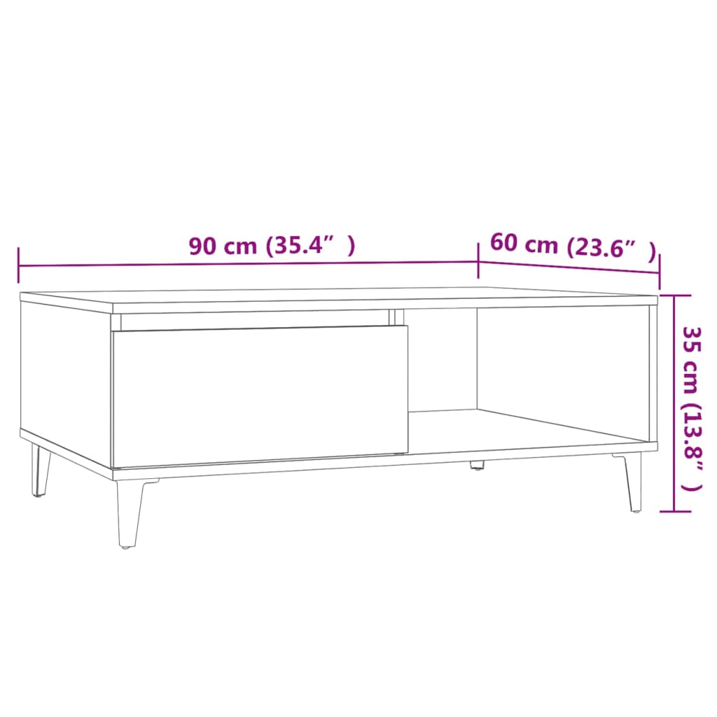 Table basse chêne sonoma 90x60x35 cm bois d'ingénierie - XIOS
