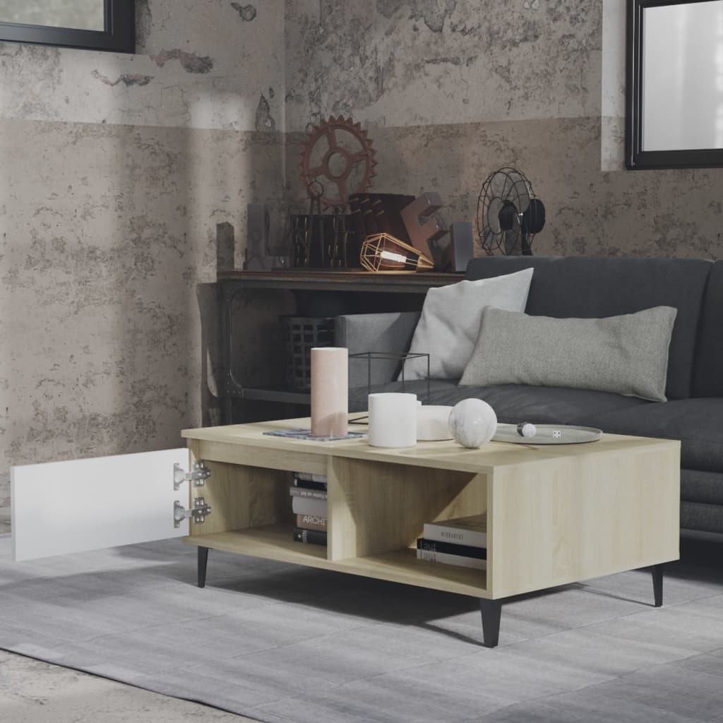 Table basse blanc et chêne sonoma 90x60x35 cm bois d'ingénierie - XIOS