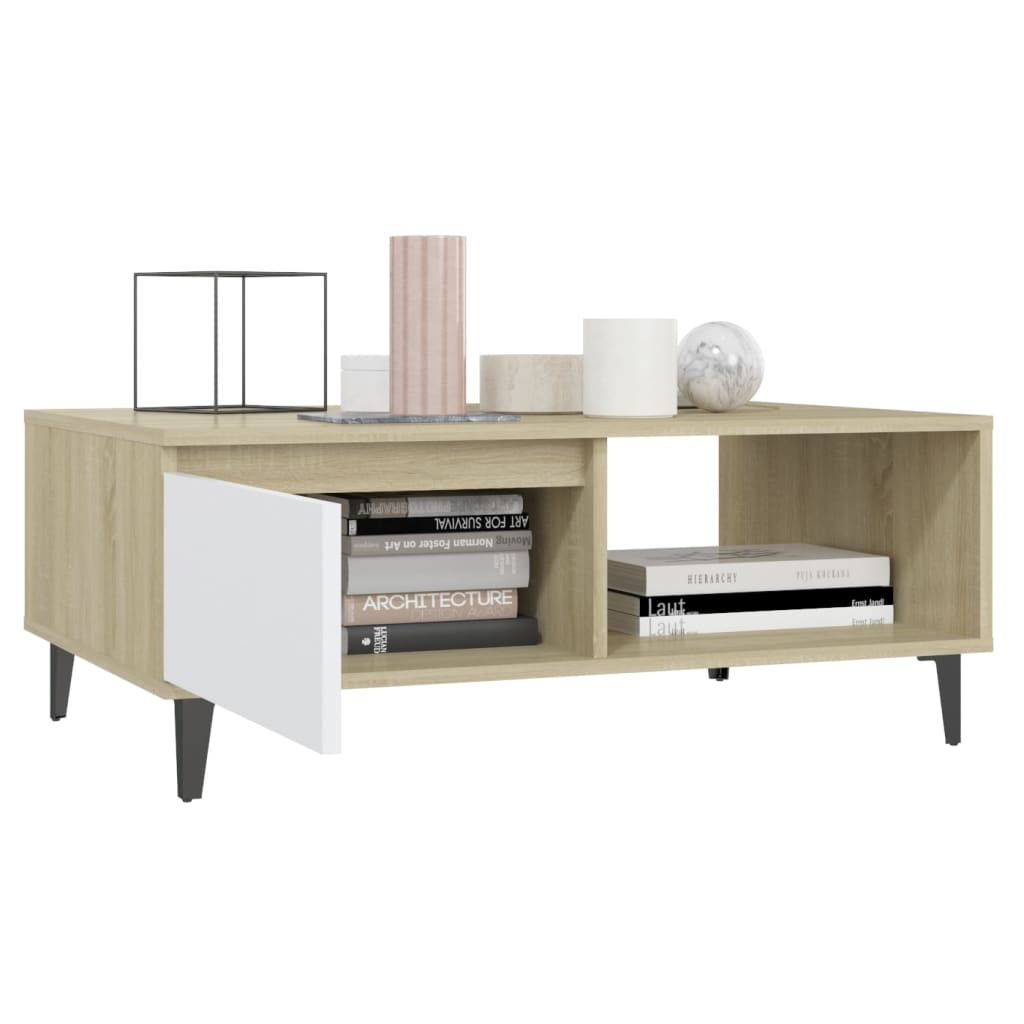 Table basse blanc et chêne sonoma 90x60x35 cm bois d'ingénierie - XIOS