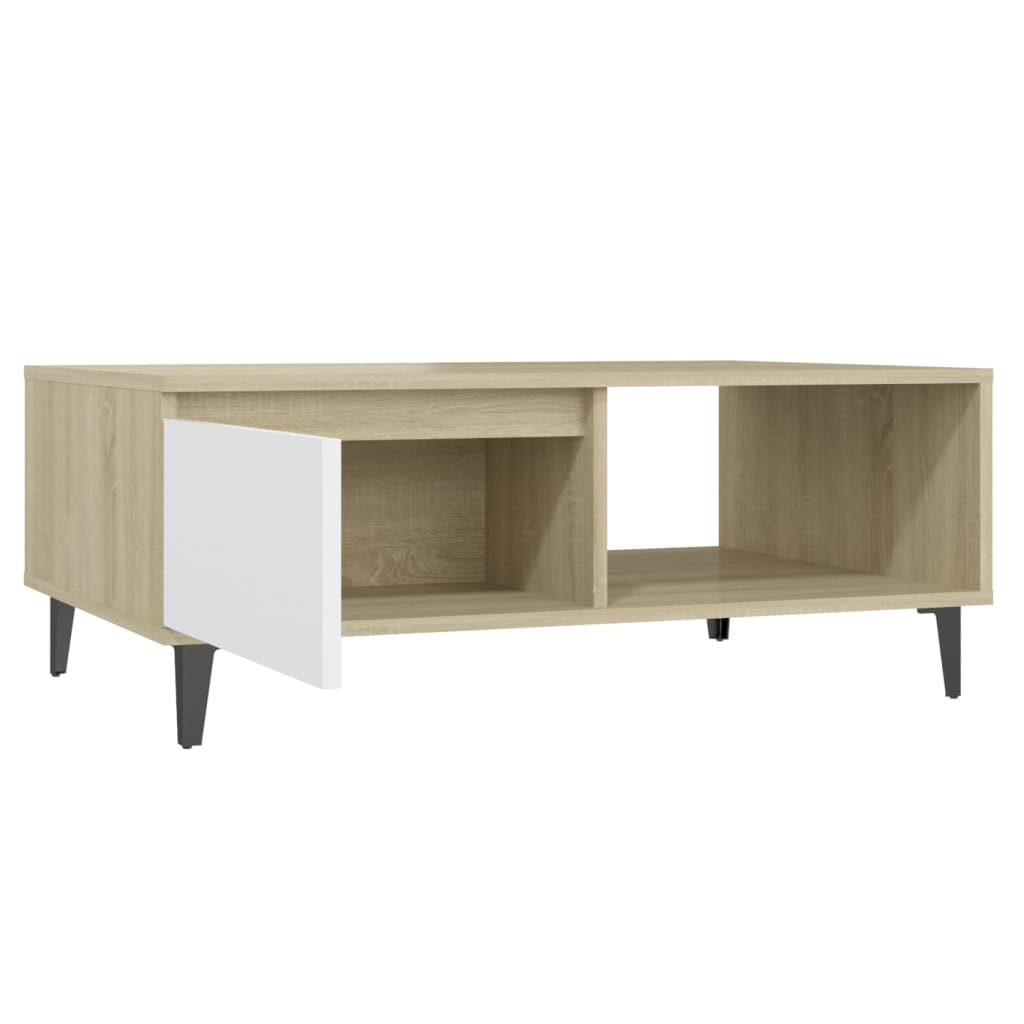 Table basse blanc et chêne sonoma 90x60x35 cm bois d'ingénierie - XIOS