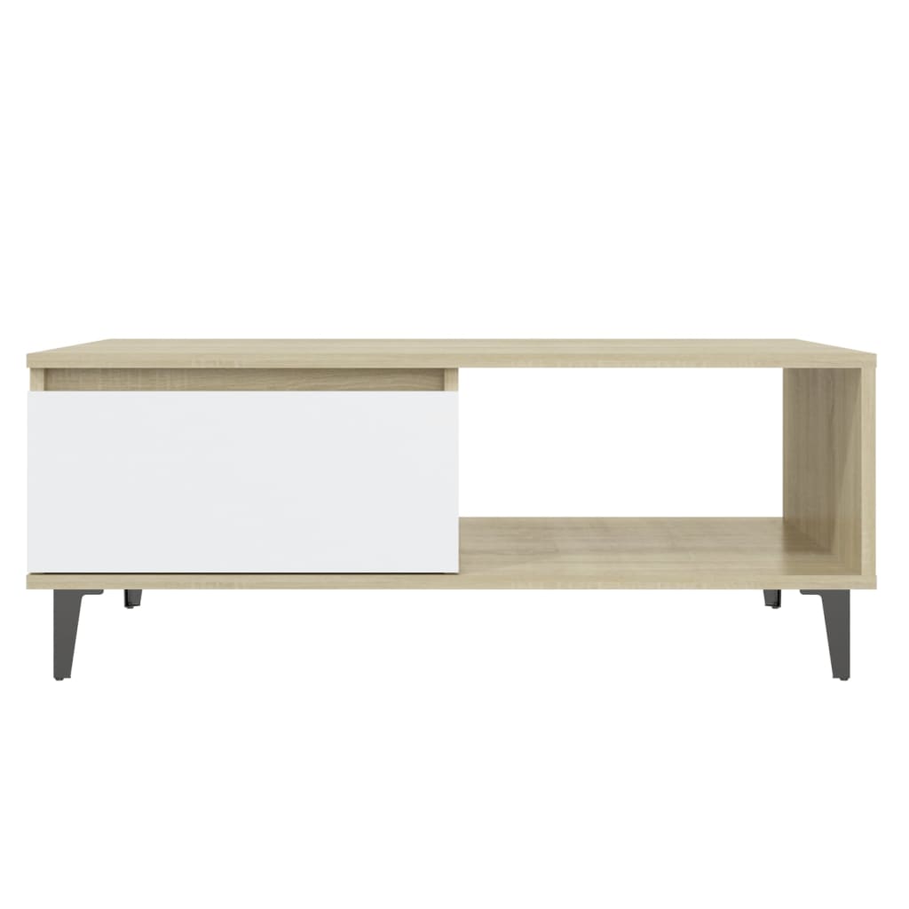Table basse blanc et chêne sonoma 90x60x35 cm bois d'ingénierie - XIOS
