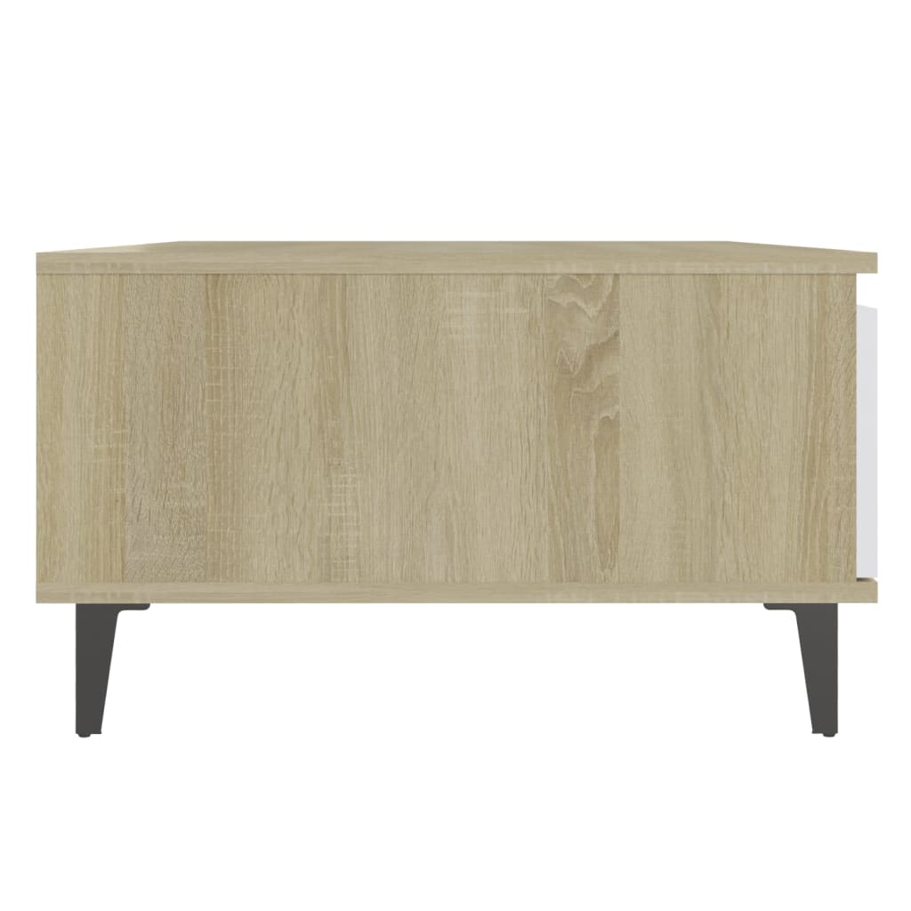 Table basse blanc et chêne sonoma 90x60x35 cm bois d'ingénierie - XIOS