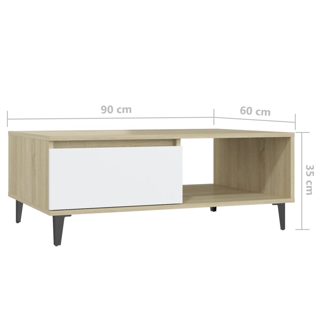 Table basse blanc et chêne sonoma 90x60x35 cm bois d'ingénierie - XIOS