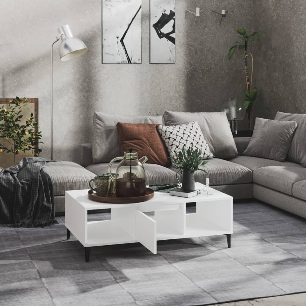 Table basse blanc 103,5x60x35 cm bois d'ingénierie