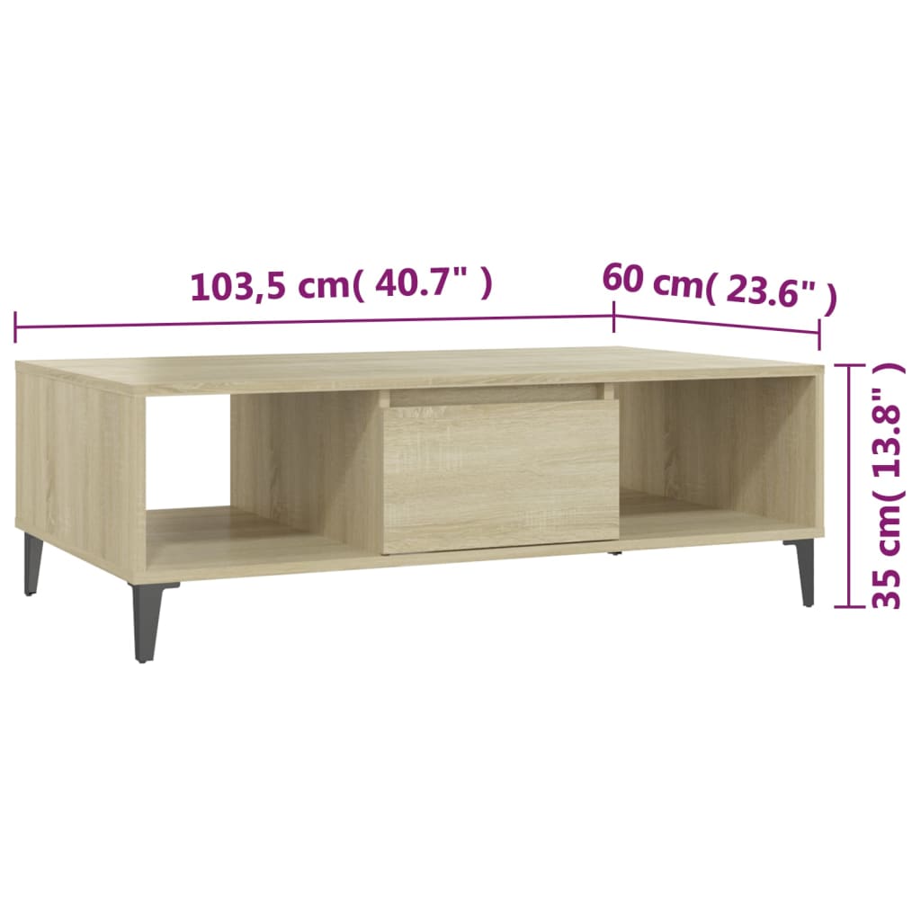 Table basse chêne sonoma 103,5x60x35 cm bois d'ingénierie - XIOS