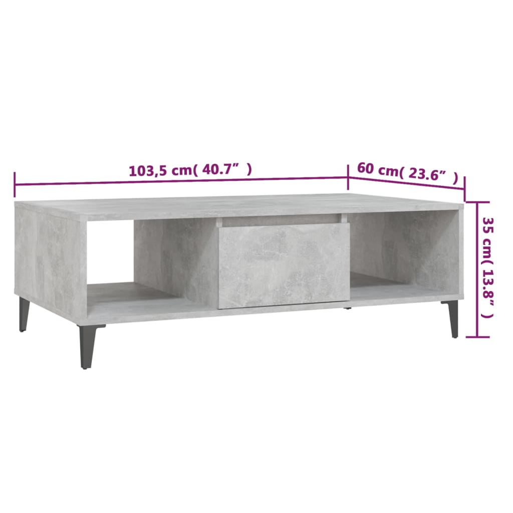 Table basse gris béton 103,5x60x35 cm bois d'ingénierie - XIOS