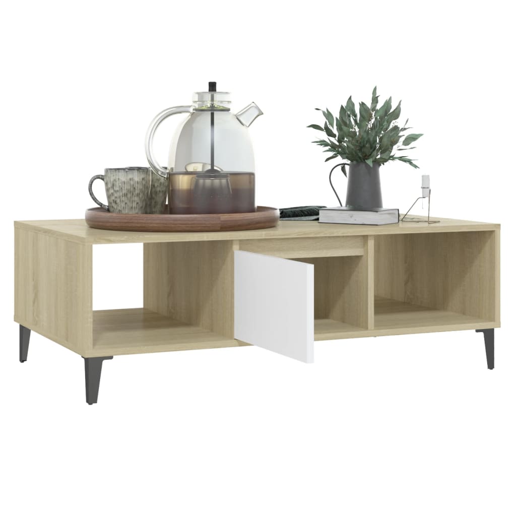 Table basse blanc chêne sonoma 103,5x60x35 cm bois d'ingénierie - XIOS