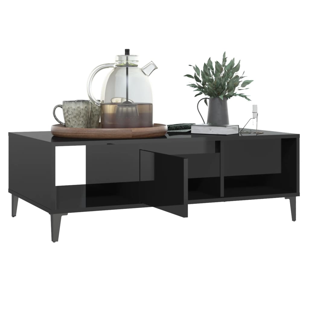 Table basse noir brillant 103,5x60x35 cm bois d'ingénierie - XIOS