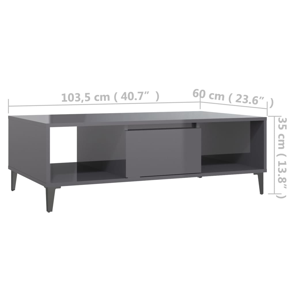 Table basse gris brillant 103,5x60x35 cm bois d'ingénierie - XIOS