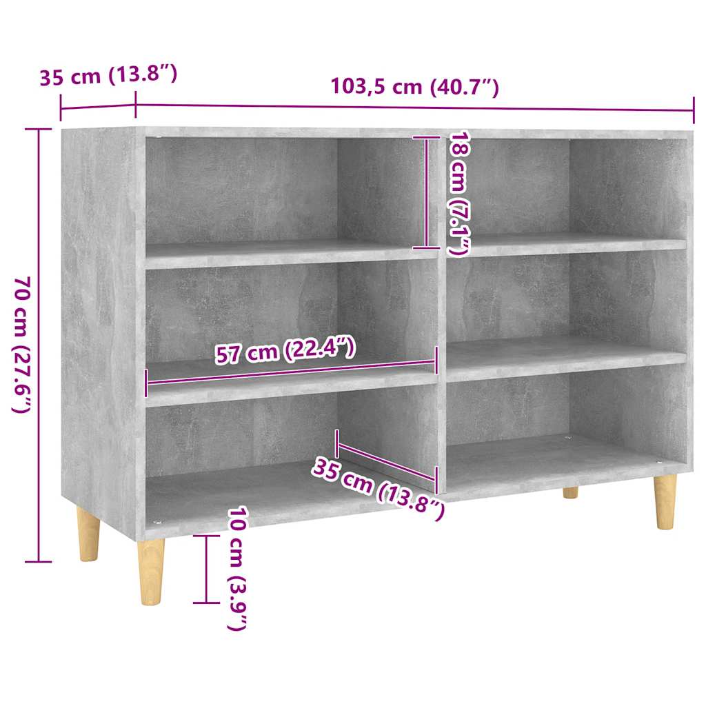 Buffet gris béton 103,5x35x70 cm bois d'ingénierie