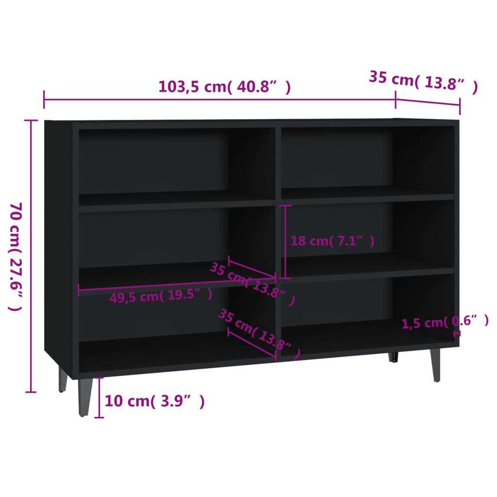 Buffet noir 103,5x35x70 cm bois d'ingénierie - XIOS